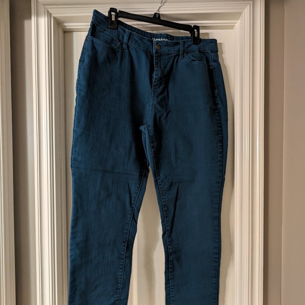 3/$20 Westport Dark Teal Denim Classic Fit Straight Leg Petite 14